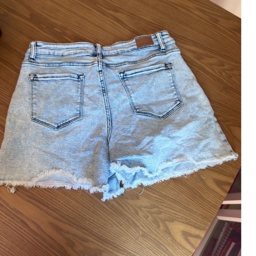 Judy Blue American Flag Denim Shorts Women's Large High Rise Frayed Hem Stretch - Picture 6 of 7